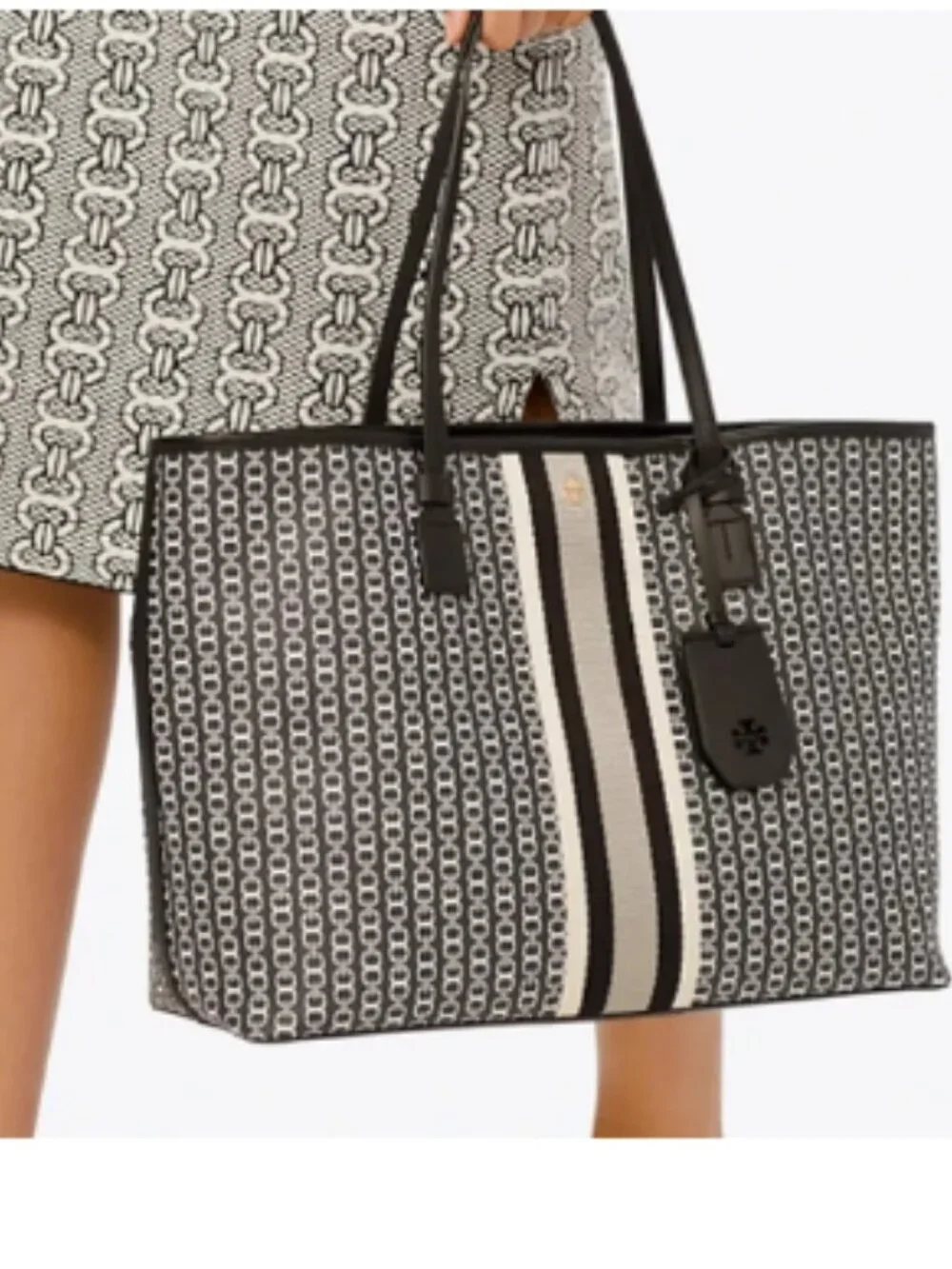 Tory Burch GEMINI LINK CANVAS LARGE TOTE Black Gemini Link